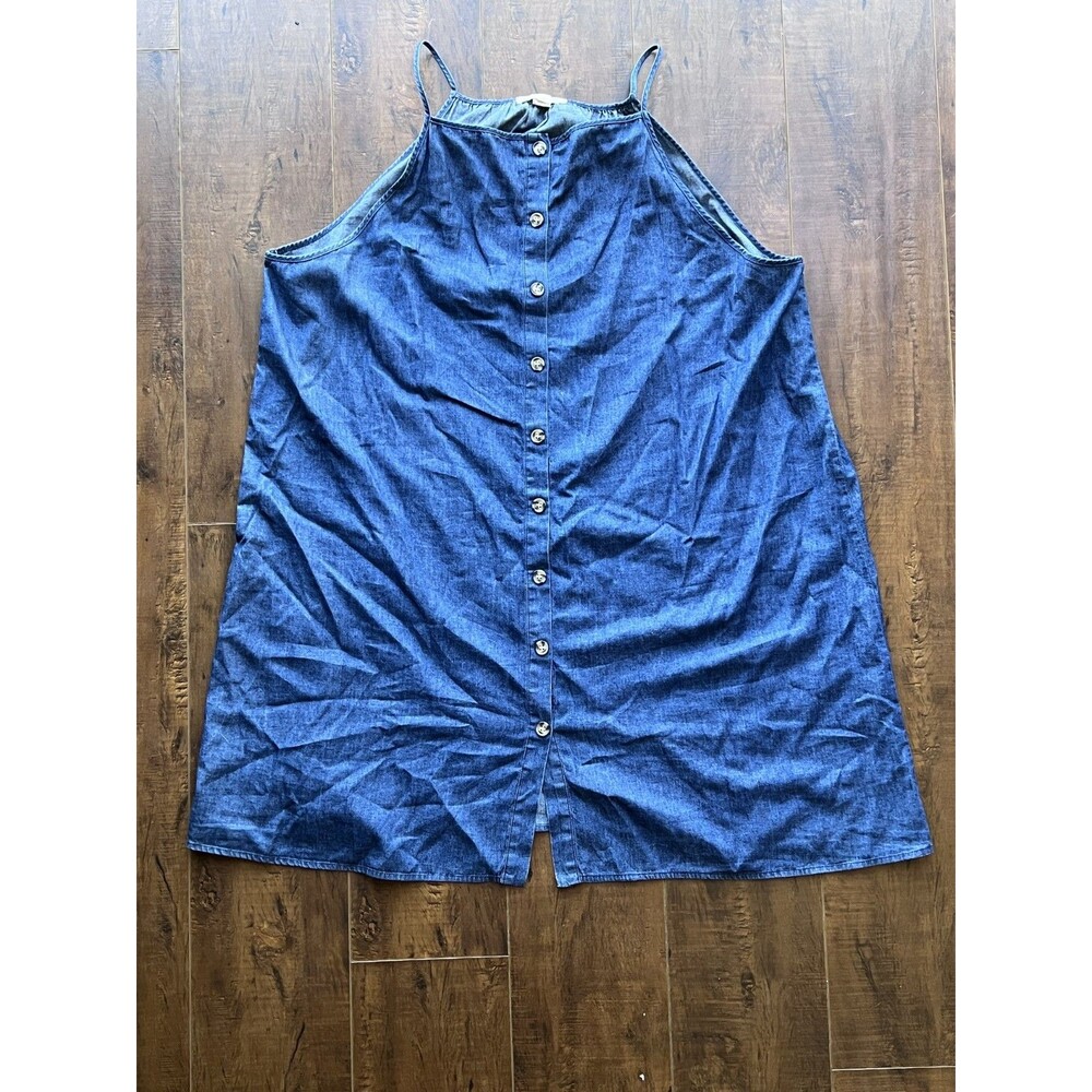 Caslon Blue Denim Cotton Sleeveless Button Up Tunic Top Short Dress Plus 1X